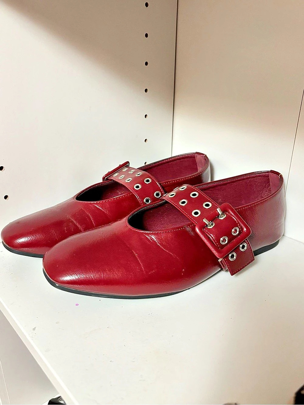 Mango Mary Jane Ballet Flat Buckle Flats in Burgundy